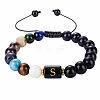 10MM Natural Black Obsidian Alphabet Beaded Braided Bracelets TO2319-19-1