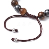 Natural Tiger Eye & Obsidian Round & Brass Cross Braided Bead Bracelets BJEW-JB09704-02-4