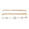 Natural Labradorite Nuggets & 304 Stainless Steel Link Chain 3 Layer Anklets for Women AJEW-AN00743-03-2