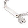 201 Stainless Steel Rectangle & Clover Charm Bracelet with Cable Chain for Women STAS-P304-18P-2
