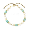 Adjustable Natural Amazonite& Cultured Freshwater Pearls Beads  Slider Bracelets for Women BJEW-JB14030-01-3