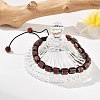 Adjustable Natural Red Jasper and Non-magnetic Synthetic Hematite Braided Bead Bracelets BJEW-Z090-01M-2