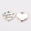 Wedding Theme Antique Silver Tone Tibetan Style Heart with Matron of Honor Rhinestone Charms X-TIBEP-N005-03-2
