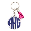 Acrylic Flat Round with Suede Tassel Pendant Keychain KEYC-G060-01B-1