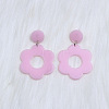 Flower with Flat Round Opaque Acrylic Dangle Stud Earrings FS-WG69462-03-1