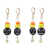 Halloween Candy Corn Handmade Lampwork & Black Pumpkin Synthetic Turquoise Leverback Dangle Earrings EJEW-JE05872-1