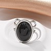 Oval Natural Black Agate Finger Rings RJEW-M062-02P-03-4