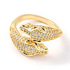 Cubic Zirconia Double Snake Open Cuff Ring RJEW-C024-01G-1