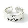 Word Keep Smile Alloy Open Cuff Ring RJEW-K275-10AS-2