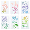 6Pcs 6 Styles Flower Theme PET Plastic Hollow Out Drawing Painting Stencils Templates DIY-WH20009-46-1