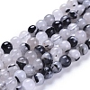 Natural Tourmalinated Quartz/Black Rutilated Quartz Beads Strands G-E558-04-6mm-1