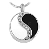 Women's Stainless Steel Rhinestones Flat Round with Yin-yang Memorial Urn Necklace for Ashes PW-WG1E4F5-01-3