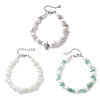 3Pcs Natural Mixed Gemstone Chip & Glass Shell Round Beaded Bracelets BJEW-JB12317-2