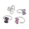 Butterfly Natural Fluorite & Cubic Zirconia Open Cuff Rings RJEW-K288-01P-4