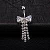 Piercing Jewelry Real Platinum Plated Brass Rhinestone Bowknot and Tassel Navel Ring Belly Rings AJEW-EE0001-47A-3
