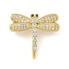 Rack Plating Brass Pave Clear & Black Cubic Zirconia Dragonfly Links Connector Charms KK-Z053-15G-1