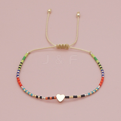 Striped Seed Beaded & Brass Heart Link Bracelets LV4885-1