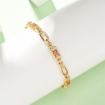 Oval & Paperclip Brass Micro Pave Cubic Zirconia Link Chain Bracelets for Women BJEW-D458-01G-07-1