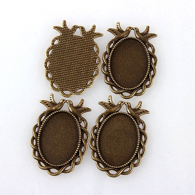 Vintage Tibetan Style Alloy Bird Pendant Cabochon Bezel Settings TIBEP-M018-32AB-NF-1