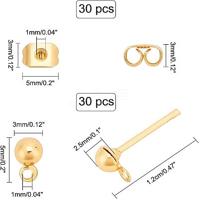 60Pcs 2 Styles Brass Stud Earring Findings KK-CA0001-35G-1