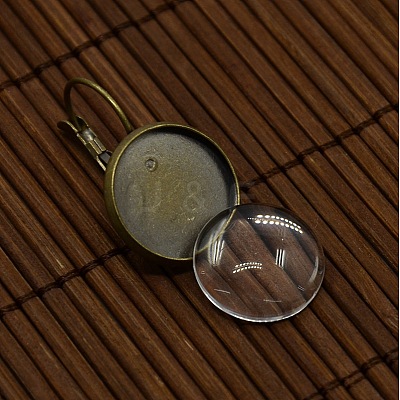 Clear Domed Glass Cabochon Cover and Brass Leverback Earring Settings for DIY DIY-X0160-AB-NR-1