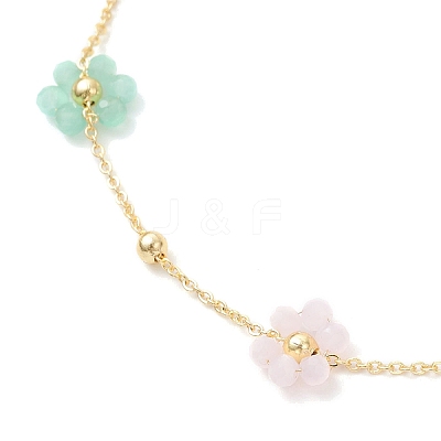 Brass & Glass Beaded Flower Link Chains Anklets AJEW-AN00730-1