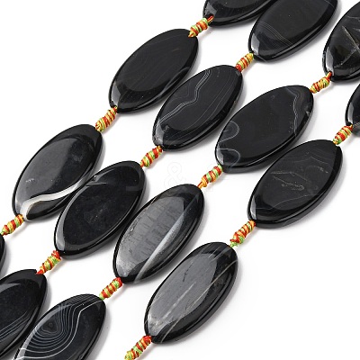 Natural Black Banded Agate Beads Strands G-F825-A01-01E-1