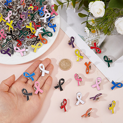 160Pcs 10 Colors Breast Cancer Awareness Pink Ribbon Enamel Pin JEWB-FH0003-22-1