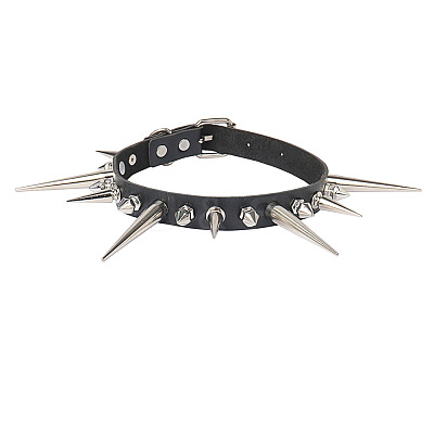 Gothic Style Alloy Spiked Rivet Imitation Leather Choker Necklaces FS-WGF47C0-01-1