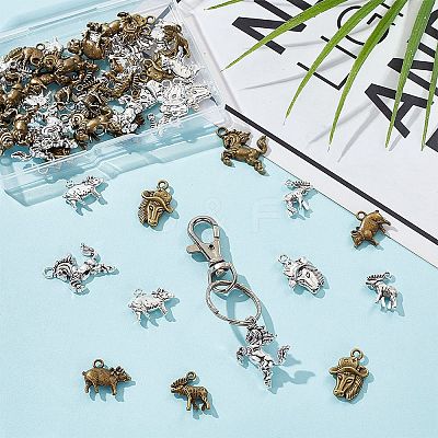 64Pcs 8 Styles Tibetan Style Alloy Pendants FIND-AR0005-03-1