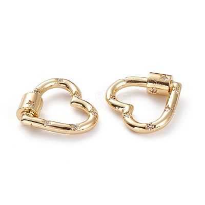 Brass Micro Pave Clear Cubic Zirconia Screw Carabiner Lock KK-C100-45G-G-1