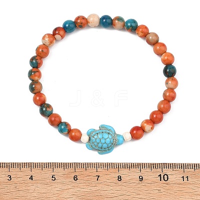 2Pcs Synthetic Ocean White Jade & Synthetic Turquoise Turtle Beads Stretch Bracelets for Women Men BJEW-JB13640-1