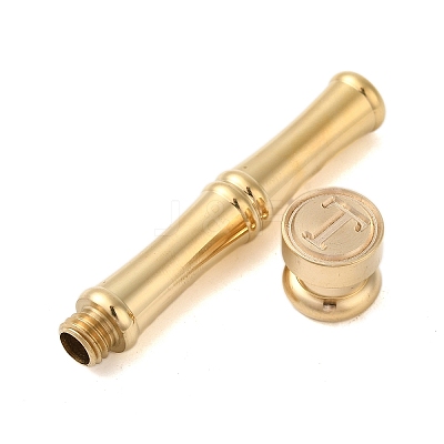 Golden Tone Brass Wax Seal Stamp Head with Bamboo Stick Shaped Handle LS-STAM-K001-05G-T-1