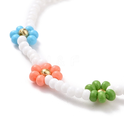 Handmade Daisy Flower Baking Paint & Dyed Glass Seed Beaded Stretch Bracelets BJEW-JB07668-02-1