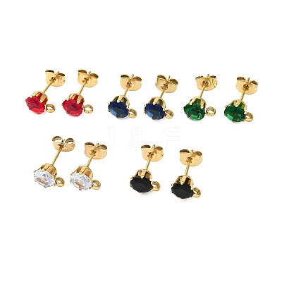 Ion Plating(IP) 304 Stainless Steel Cubic Zirconia Stud Earring Findings STAS-P373-04B-G-1