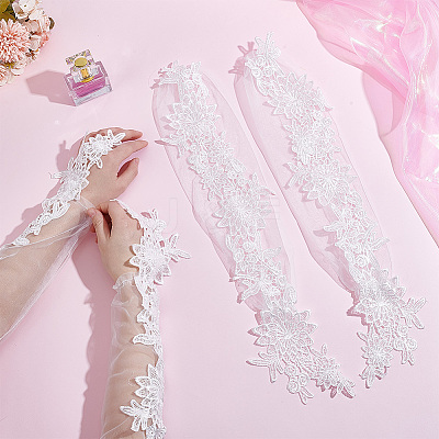 Flower Pattern Polyester Lace Cuff Mesh Long Fingerless Gloves AJEW-WH0455-019-1