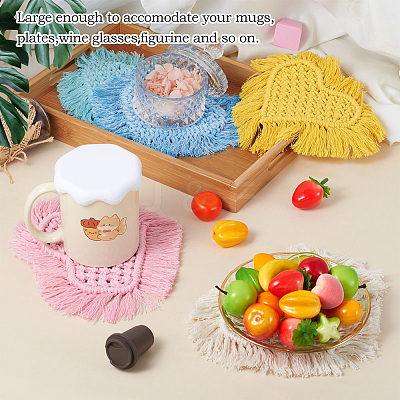 5Pcs 5 Colors Cotton Macrame Cup Mats AJEW-MB0001-03-1