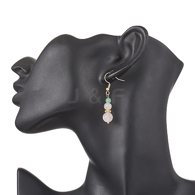 Round Natural Malaysia Jade & Rose Quartz Beaded Dangle Earrings EJEW-JE06471-1