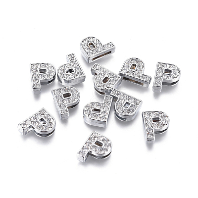 Alloy Initial Slide Charms with Grade A Rhinestones ALRI-R032-P-FF-1