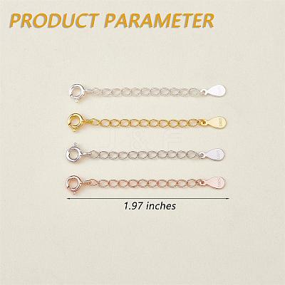 4 Pieces Extension Chain with Spring Clasp Sterling Silver Extender Chains Necklace Bracelet Anklet Removable Chain Extenders Charms for DIY Jewelry Making Accessories JX625A-1