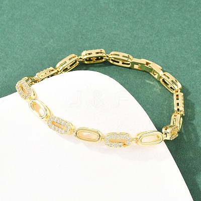 Oval Brass Micro Pave Clear Cubic Zirconia Link Chain Bracelets for Women BJEW-T025-03A-G-1
