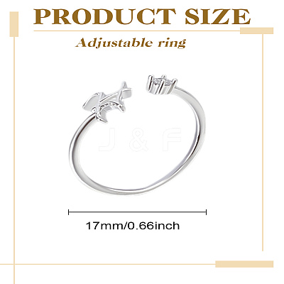 1Pc Letter Brass Rhinestone Open Cuff Rings for Women AJEW-LP0004-47H-S-1