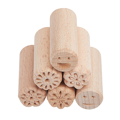6Pcs 6 Styles Round Wooden Traditional Chinese Moon Cake Molds AJEW-CA0004-23-1