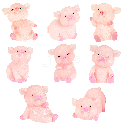 24Pcs 8 Styles Resin Pig Figurines Ornaments DJEW-GA0001-55-1