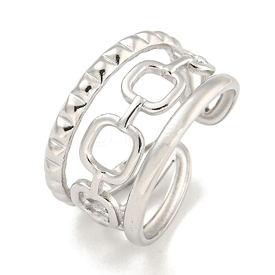 Non-Tarnish 304 Stainless Steel Ssquare Chain Open Cuff Ring for Women RJEW-A043-28P-1
