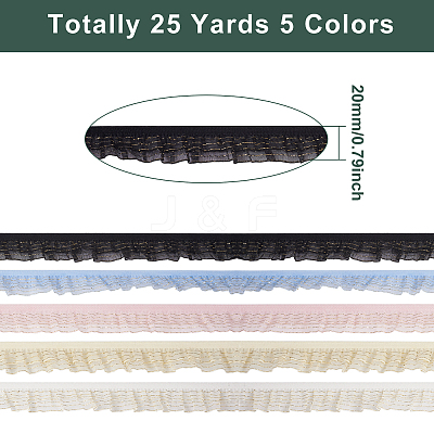 25 Yards 5 Colors Double Tiers Pleated Chiffon Polyester Ribbons ORIB-CW0001-01-1