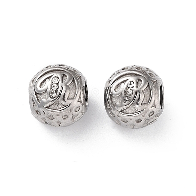 304 Stainless Steel Rhinestone European Beads STAS-A092-10R-P-1