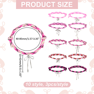 30Pcs 10 Styles Polyester Cord Bracelets BJEW-PH01983-1