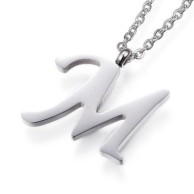 Non-Tarnish 304 Stainless Steel Initial Pendant Necklaces NJEW-P151-M-P-1