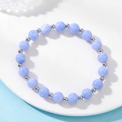 Natural Dyed Blue Lace Agate Beads Stretch Bracelets for Women BJEW-JB12930-1